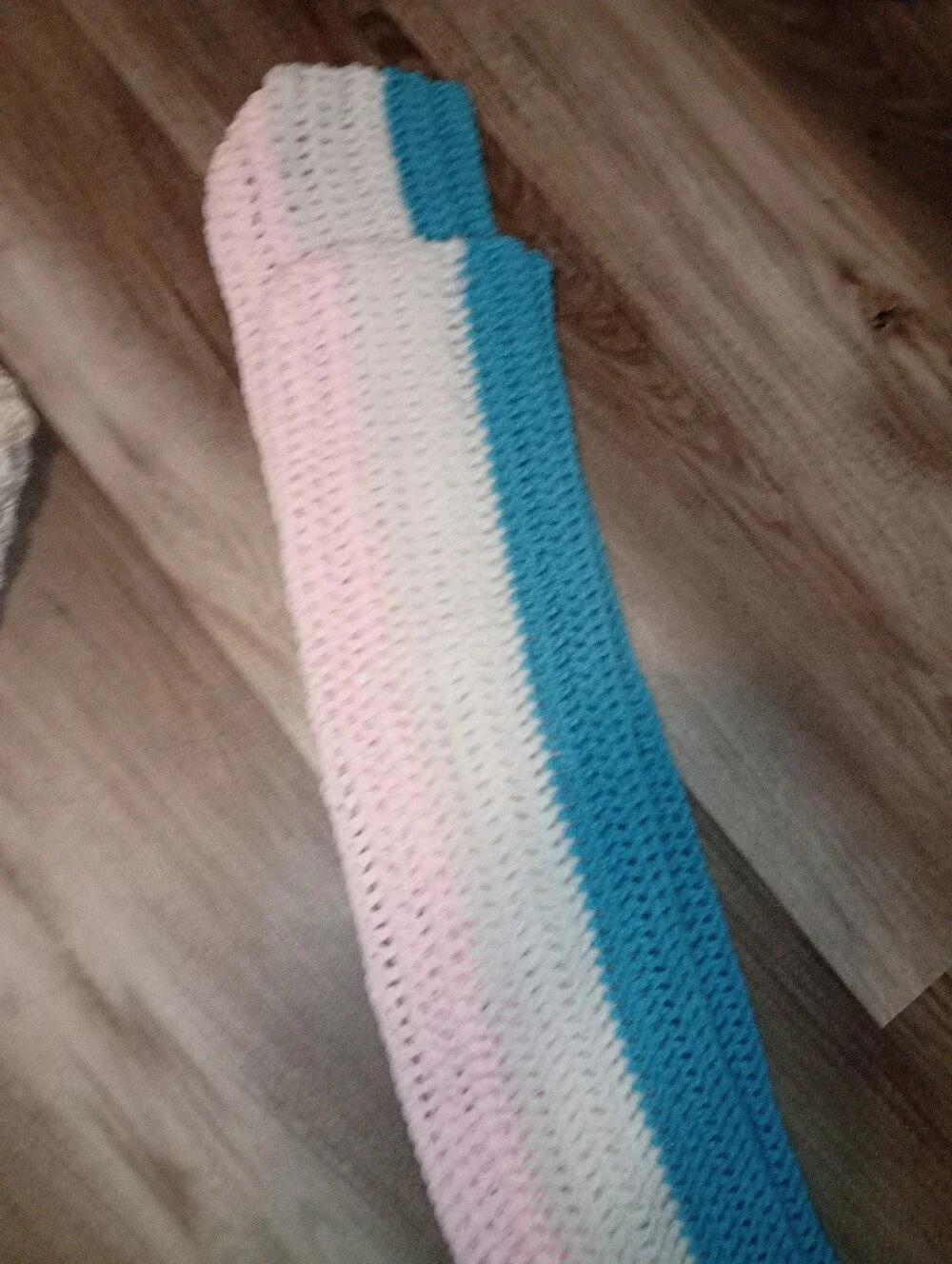 Handmade Kids Crochet Scarf - Blue, White & Pink